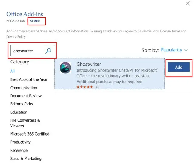 Select the "Store" tab, search for "Ghostwriter,"