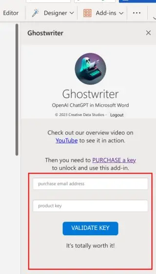 purchase the Ghostwriter add-in