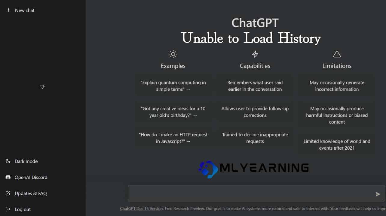 ChatGPT Unable to Load History