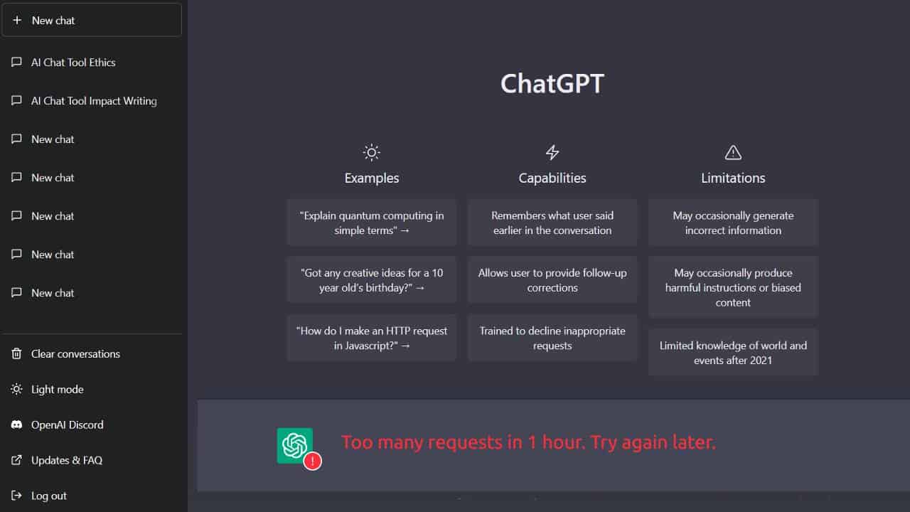 Fix ChatGPT "Too Many Requests Error in 1 hour