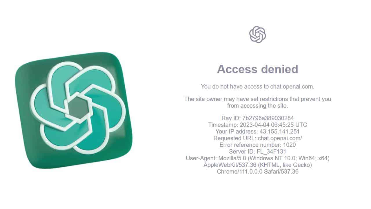 Chat GPT Access Denied' Error 1020