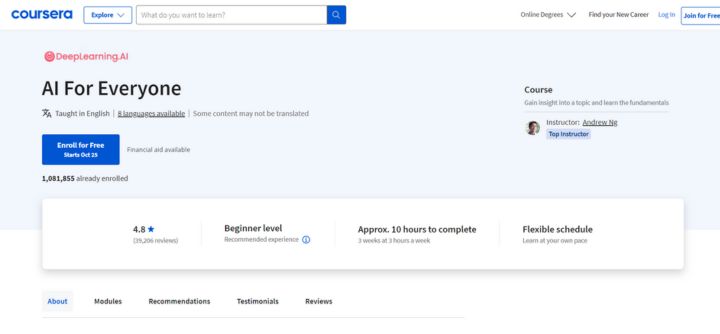 AI for Everyone by Andrew Ng via Coursera