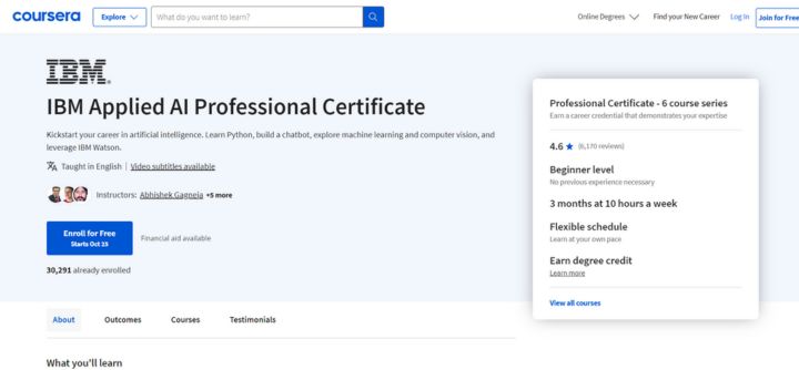 IBM Applied AI Professional Certificate